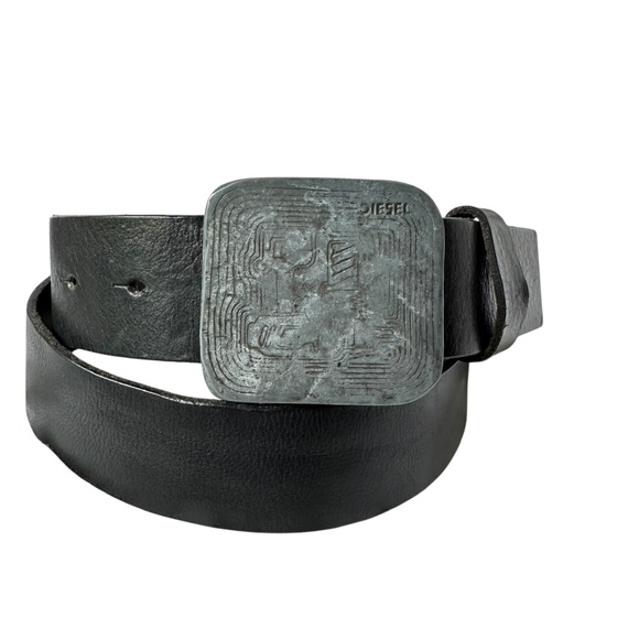 Genuine DIESEL Trapano Black Leather Belt With Silver Buckle For Men 36 - Picture 1 of 11